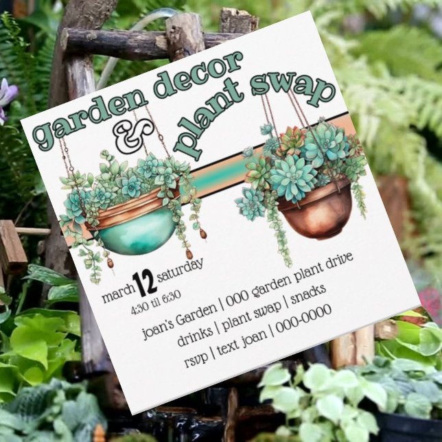Invitación Decoración del jardín y Fiesta de primavera de int (Spring plant and garden decor swap party invitations you can customize on the front and back. )
