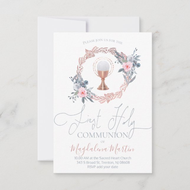 Invitación decoración del primer círculo floral de la comunió (Anverso)