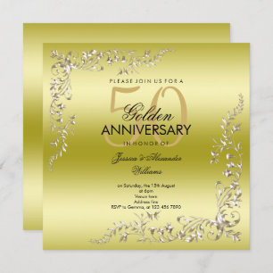 Invitación Decoración dorada 50° aniversario Boda