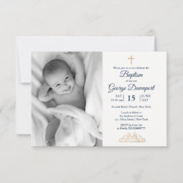 Invitación Decoración dorada Bautismo personalizado foto Invi