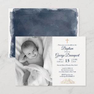 Invitación Decoración dorada Bautismo personalizado foto Invi