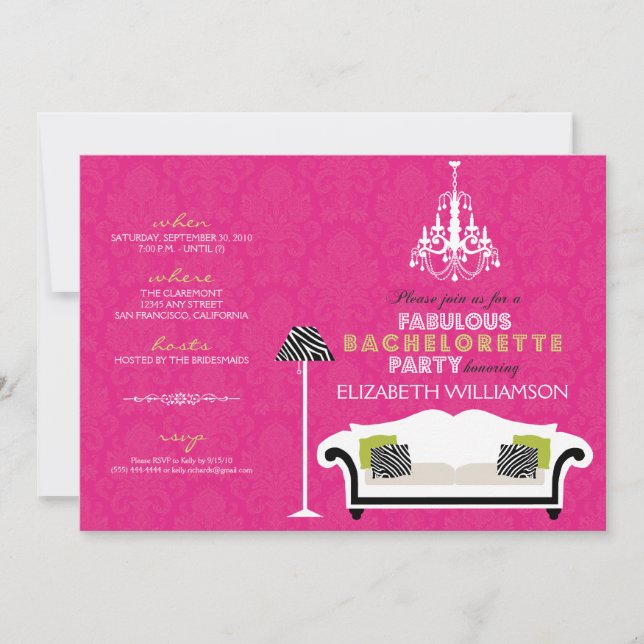 Invitación Decoración elegante estilo cebra invite (fuchsia) (Anverso)