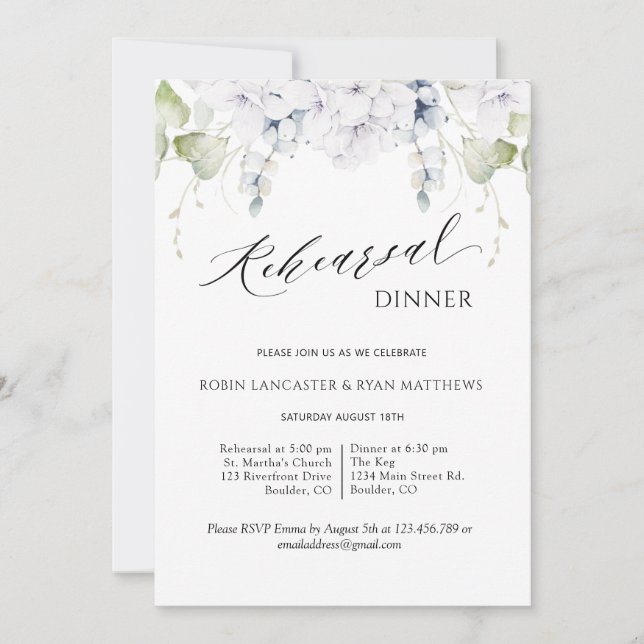 Invitación Decoración elegante, vegetación y flores (Anverso)