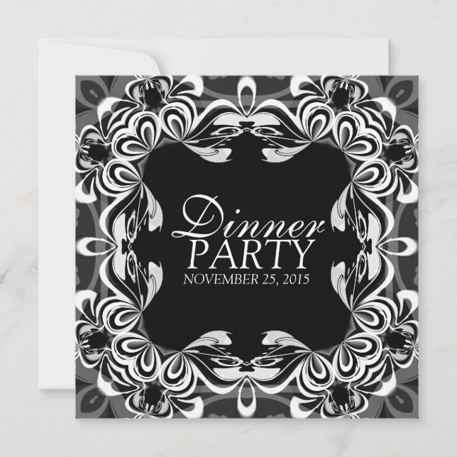 Invitación Decoración en blanco negro Lace Elegante Fiesta de (Anverso)