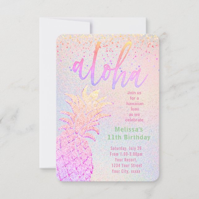 Invitación decoración falsa purpurina de piña cumpleaños (Anverso)