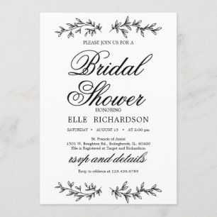 Invitación Decoración floral clásica elegante ducha de novia
