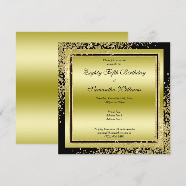 Invitación Decoración Glitzy Gold Confetti 85 cumpleaños (Anverso / Reverso)