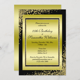 Invitación Decoración Glitzy Gold Confetti Cumpleaños