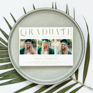 Invitación Decoración minimalista salvia de tres fotos de gra