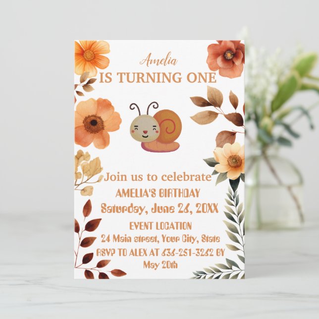 Invitación Decoración personalizada de flores silvestres 1er  (Anverso de pie)