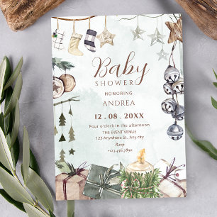Invitación Decoración rústica de invierno en acuarela para ba