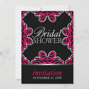 Invitación Decoración Tribal Rosa Caliente y Negro Fiesta de 