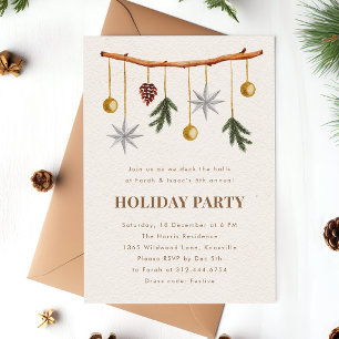 Invitación Decoraciones colgantes de acuarela Fiesta navideña