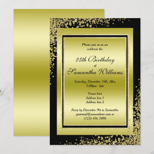 Invitación Decoraciones de Confeti Dorado Glitzy Cumpleaños