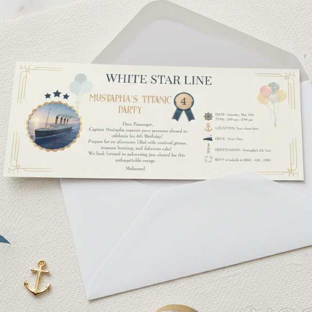Invitación Decoraciones de fiesta de Titanic Pase de embarque (Subido por el creador)