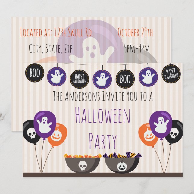 Invitación Decoraciones de Halloween (Anverso / Reverso)