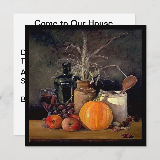 Invitación Decoraciones de Otoño en la Mesa, Calabaza, Frutas (Anverso / Reverso)