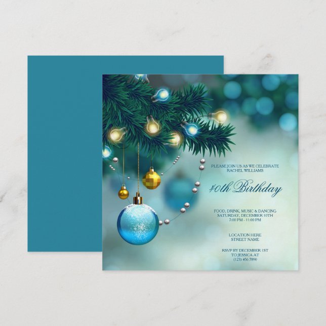 Invitación Decoraciones elegantes Navidades fiesta de cumplea (Anverso / Reverso)