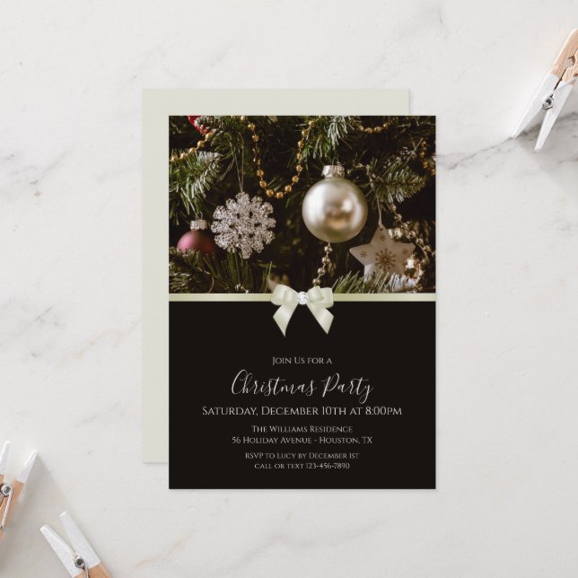 Invitación Decoraciones festivas, Navidades de Ribbon y Jewel (Anverso/Reverso In Situ)