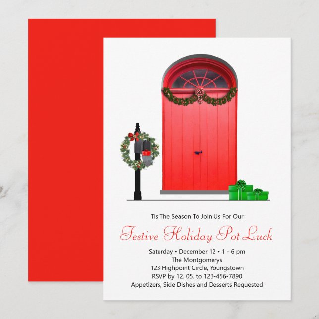 Invitación Decoraciones navideñas Fiesta de las Puertas Rojas (Anverso / Reverso)