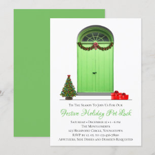 Invitación Decoraciones navideñas Fiesta de las puertas verde