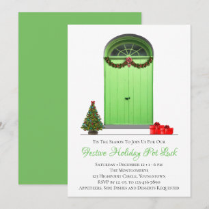 Invitación Decoraciones Navideñas Puertas Verdes Fiesta Navid