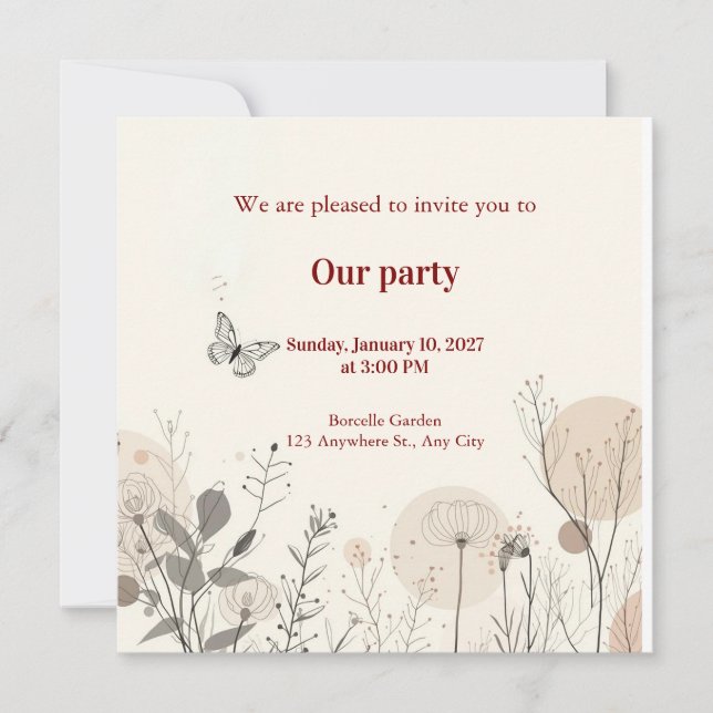 Invitación decorada con ilustraciones de plantas s (Anverso)