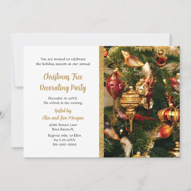 Invitación Decorando la fiesta de Navidad del árbol de Navida (Anverso)
