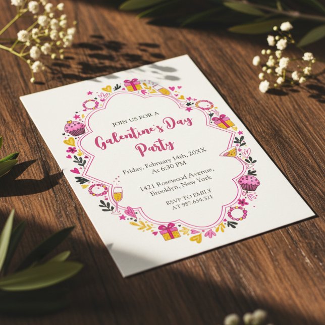 Invitación decorativa de Galentines con marco oval (Subido por el creador)