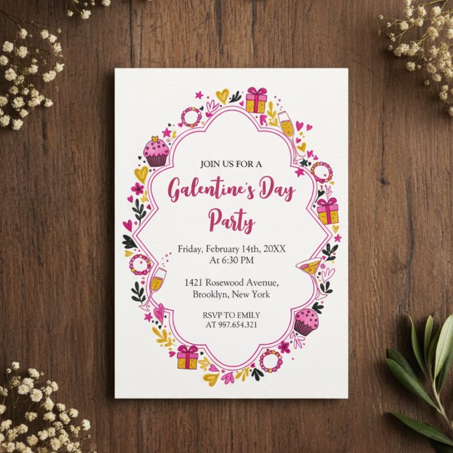 Invitación decorativa de Galentines con marco oval (Subido por el creador)