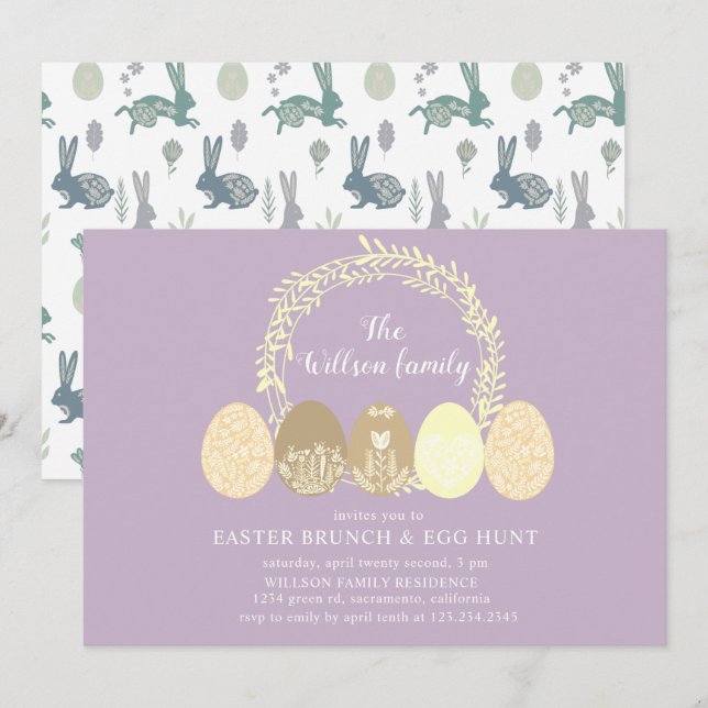 Invitación decorativa para brunch de conejito y hu (Anverso / Reverso)