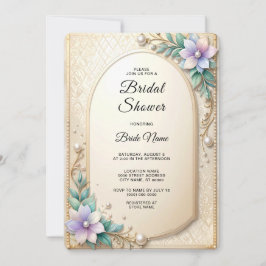 Invitación Decorative Floral Frame with Pearls Bridal Shower