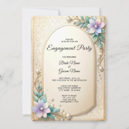 Invitación Decorative Floral Frame with Pearls Engagement