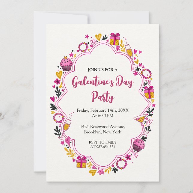 Invitación Decorative Galentines Invitation Oval Frame (Anverso)
