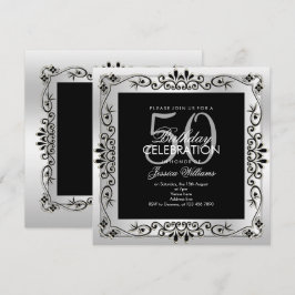 Invitación Decorativo plateado con estilo enmarcado 50 cumple
