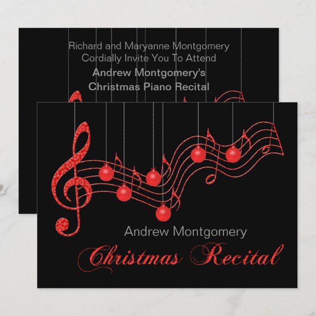 Invitación Decreto rojo del piano del navidad del cordón (Anverso / Reverso)