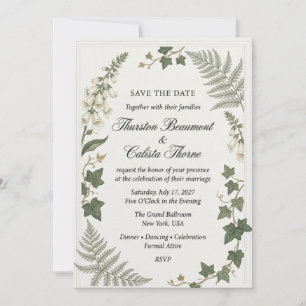 Invitación Dedalera, Hojas de Hiedra, Frondas de Helecho, Bo