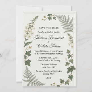 Invitación Dedalera, Hojas de Hiedra, Frondas de Helecho, Bo