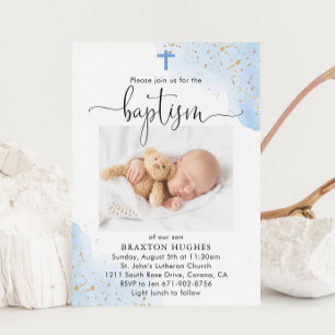 Invitación Dedicación a la cristiandad azul y oro