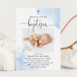 Invitación Dedicación al bautismo de niño azul y plateado