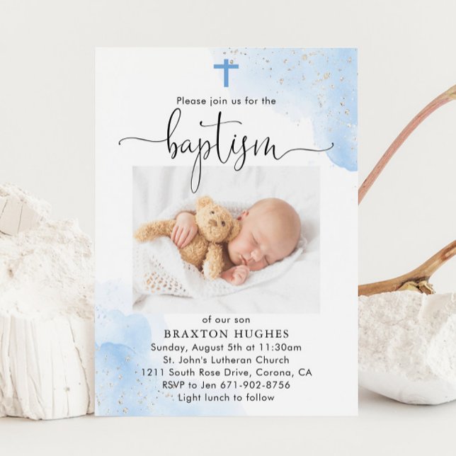 Invitación Dedicación al bautismo de niño azul y plateado (Subido por el creador)