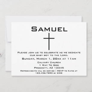 Invitación Dedicación de bebé blanco y negro minimalista mode