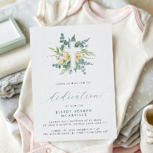 Invitación Dedicación de bebé con guión de vegetación moderna