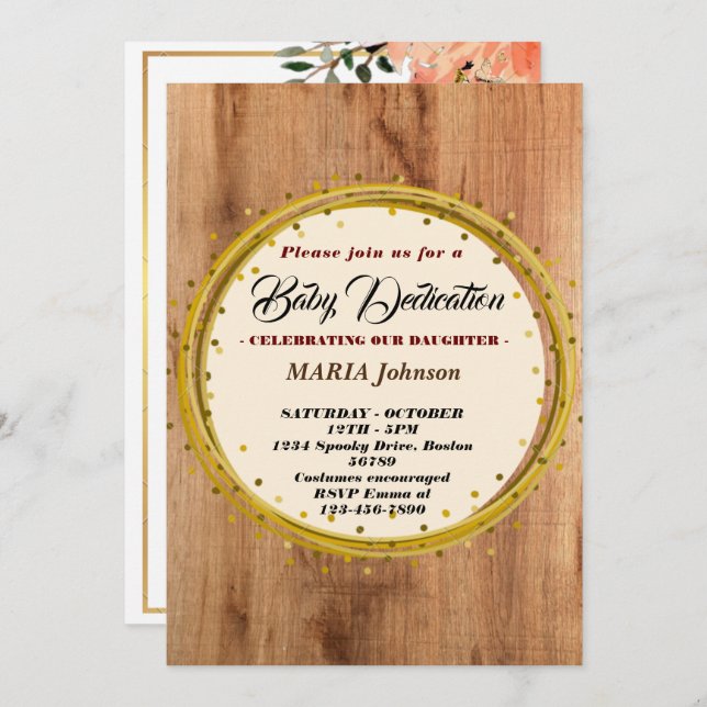 Invitación Dedicación de bebé floral acuarela mariposa femeni (Anverso / Reverso)