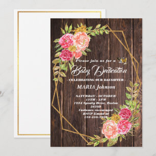 Invitación Dedicación de bebé floral acuarela mariposa femeni
