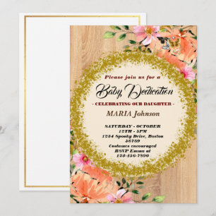 Invitación Dedicación de bebé floral en acuarela de mariposa