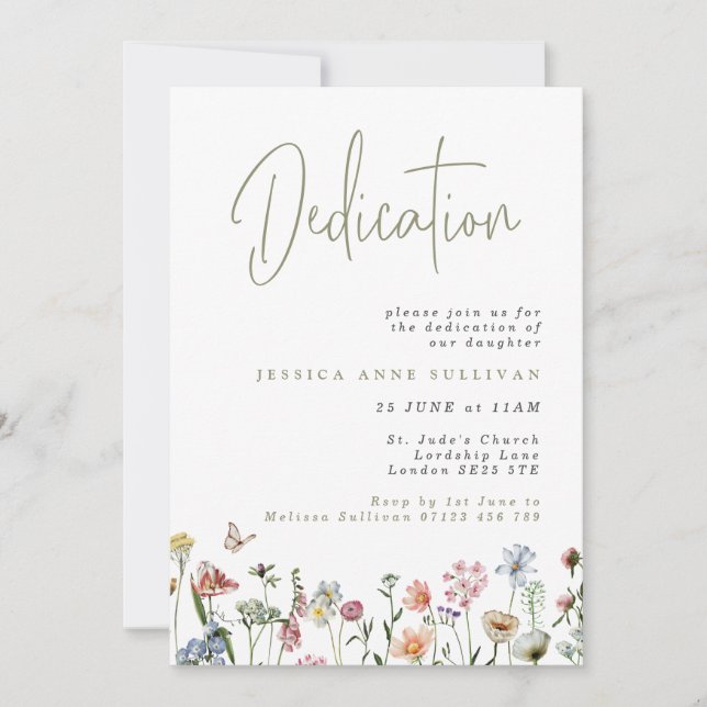 Invitación Dedicación de Boho Wildflowers (Anverso)