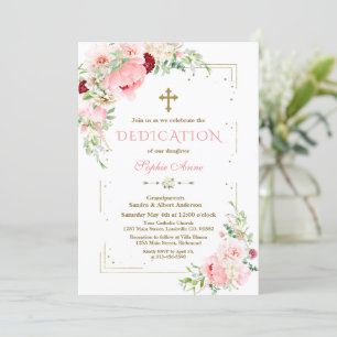 Invitación Dedicación de marco Purpurina de flores rosadas Ru