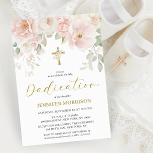 Invitación Dedicación de niña femenina floral rosa rosada