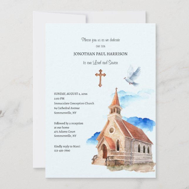 Invitación Dedicación de sacerdote de campanario de iglesia  (Anverso)